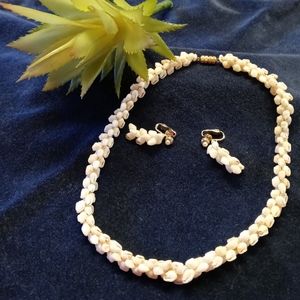 Momi Shell Lei Necklace Set Vintage Kauai Momi Shell Clip On Earrings 3pc
